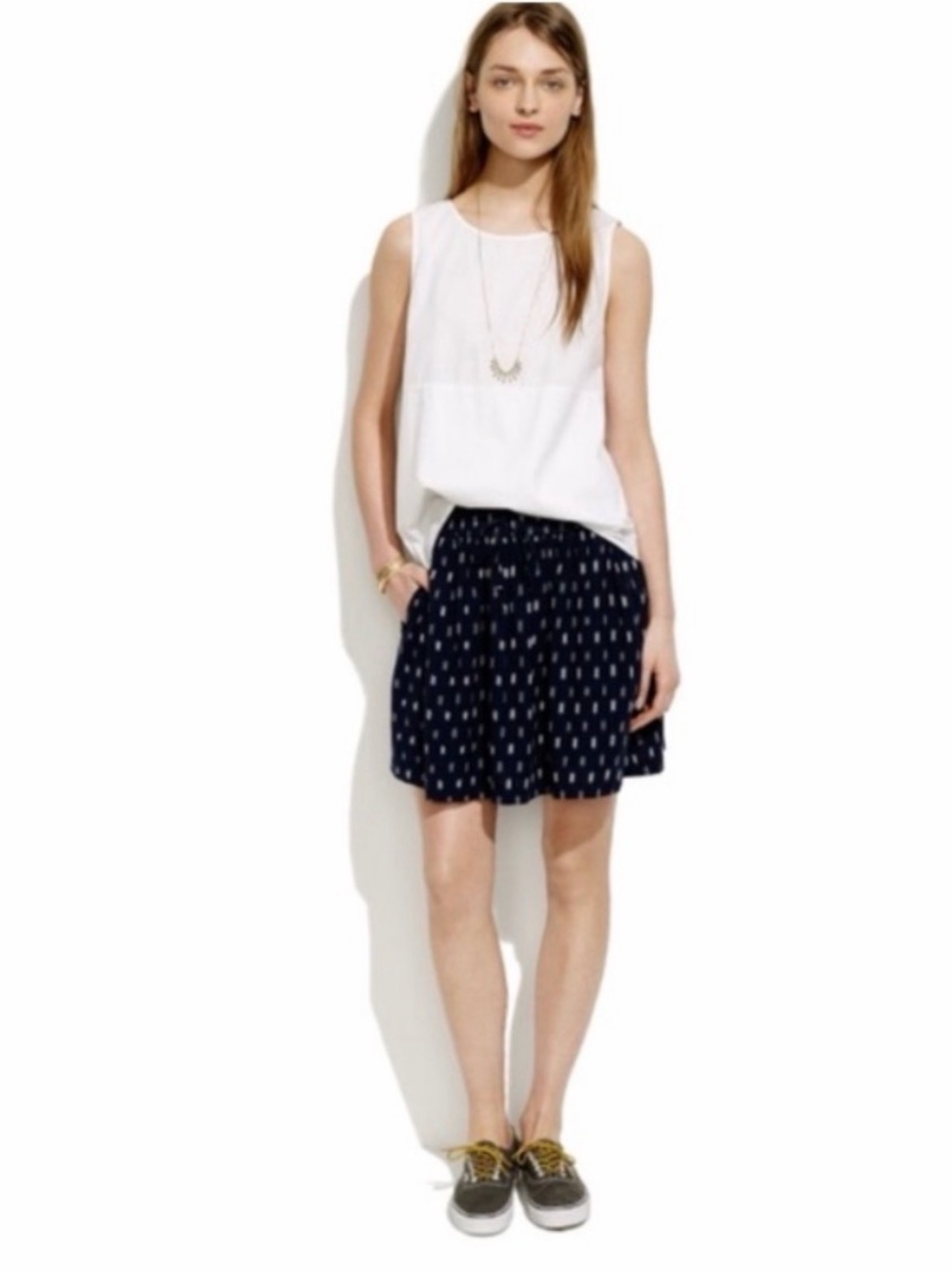 Madewell Women’s Navy Blue Ikat Turntable Skirt, Size Large
